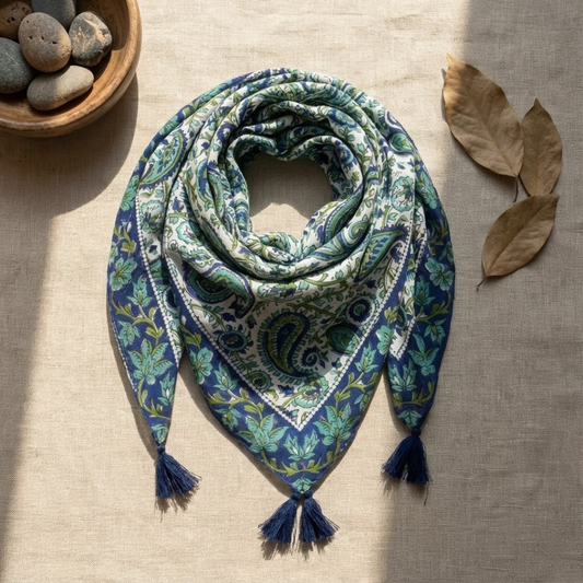 Blue Paisley Printed Scarf