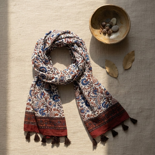 Brown & Blue Paisley Printed Scarf