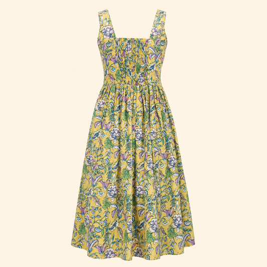 Maribel Dress- Kalamkari Yellow