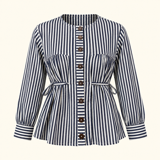 Indigo Gathered Stripe Shirt