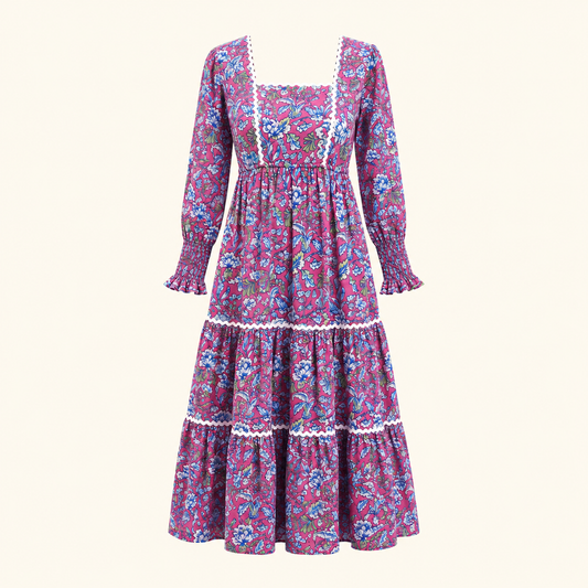 Wavy Dress- Kalamkari Pink