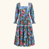 Wavy Dress- Rose Garden In Blue