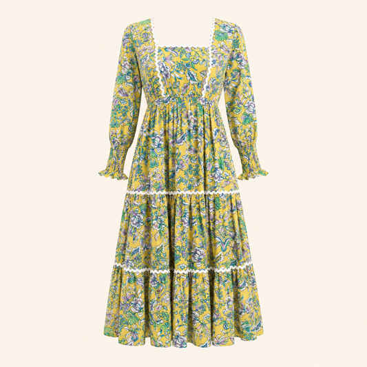 Wavy Dress- Kalamkari Yellow