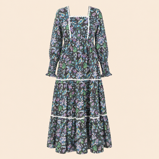 Wavy Dress- Kalamkari Charcoal