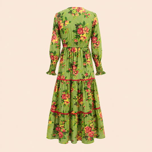 Wavy Dress- Rose Garden In Green