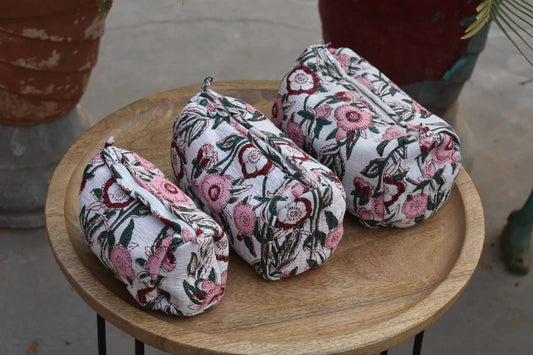 White And Pink Floral Multi-Purpose Toiletry Organizer Set of 3