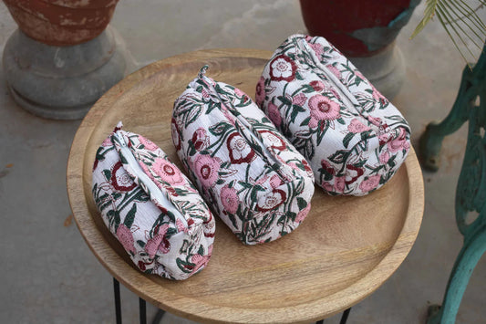 White And Pink Floral Multi-Purpose Toiletry Organizer Set of 3