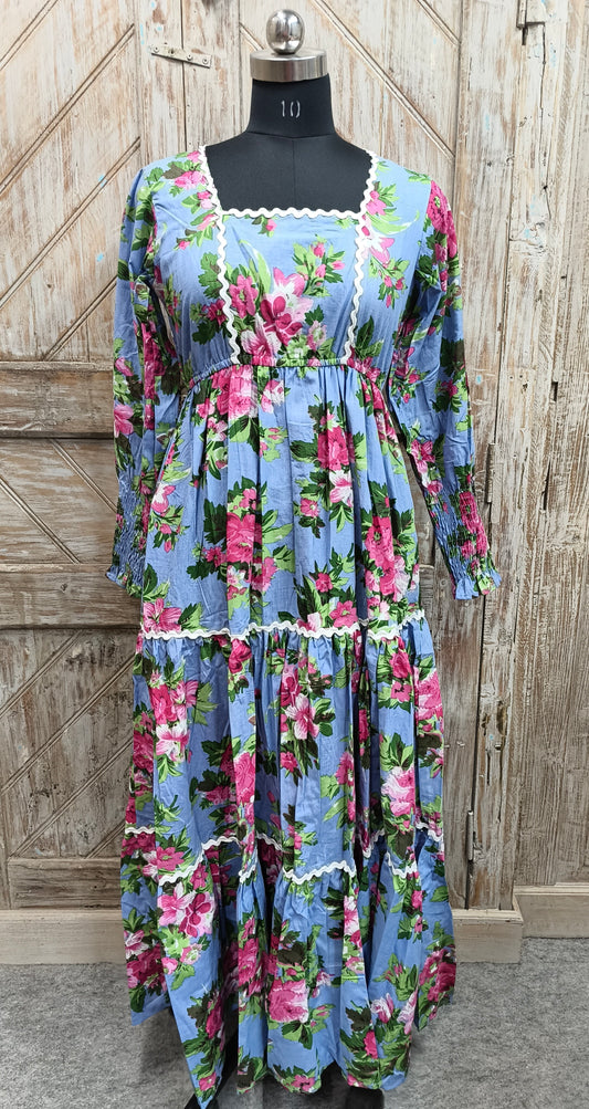 Wavy Dress- Rose Garden In Blue