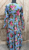 Wavy Dress- Rose Garden In Blue