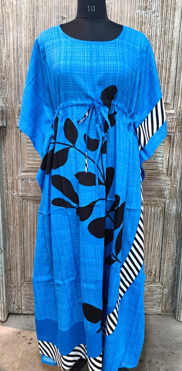 Dark Blue  Floral Striped Kaftan – Elegant Flowing Wear
