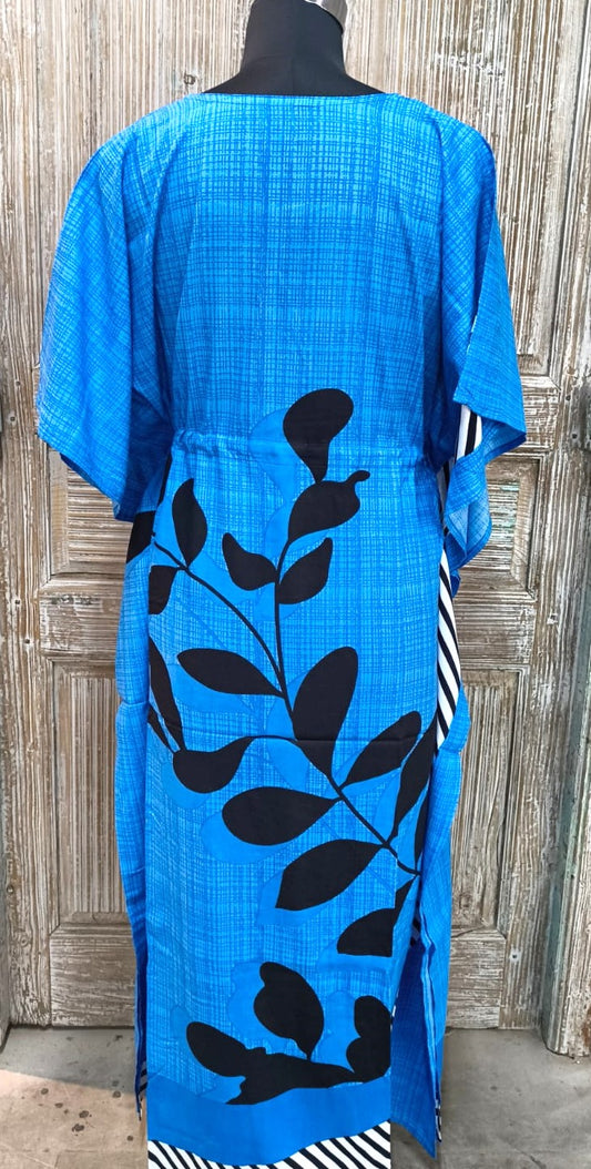 Dark Blue  Floral Striped Kaftan – Elegant Flowing Wear