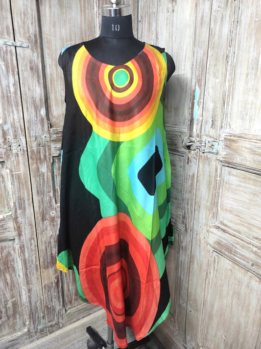 Black Printed Circle Design Rayon Sundress