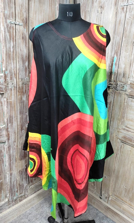 Black Printed Circle Design Rayon Sundress