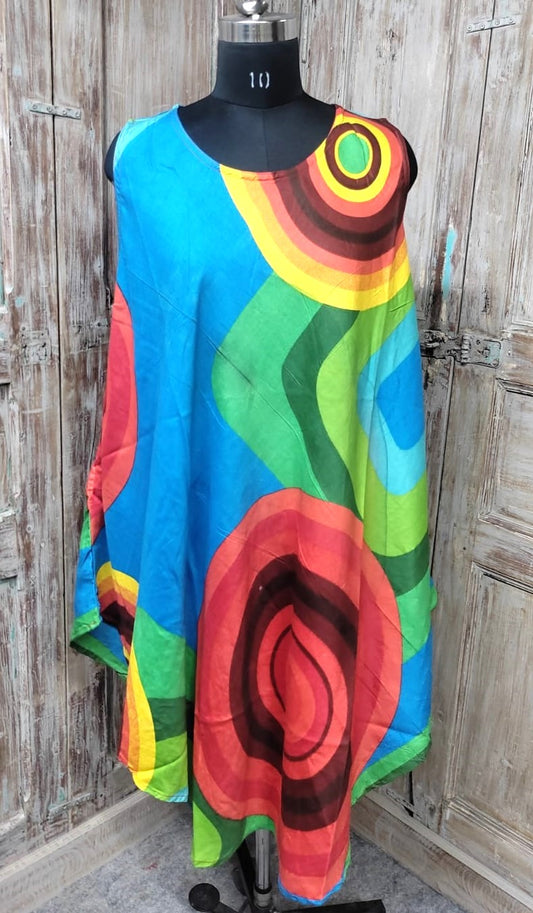 Blue Printed Circle Design Rayon Sundress