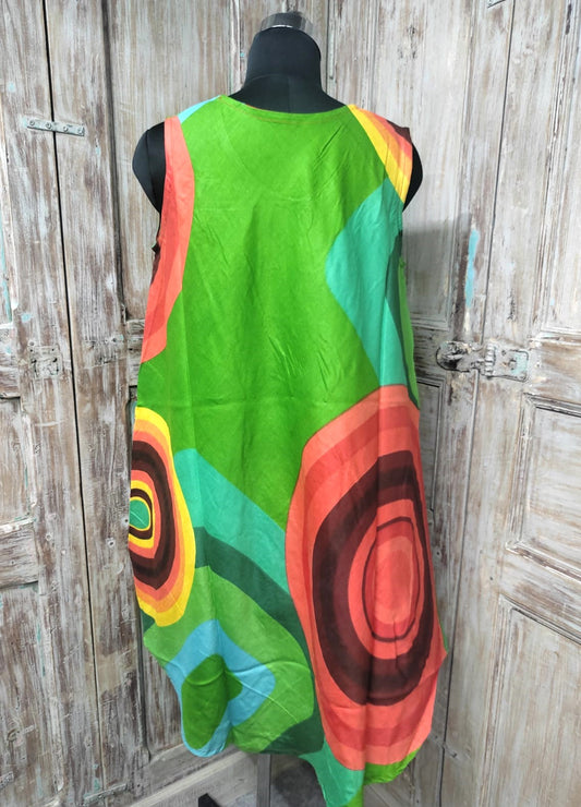 Green Printed Circle Design Rayon Sundress