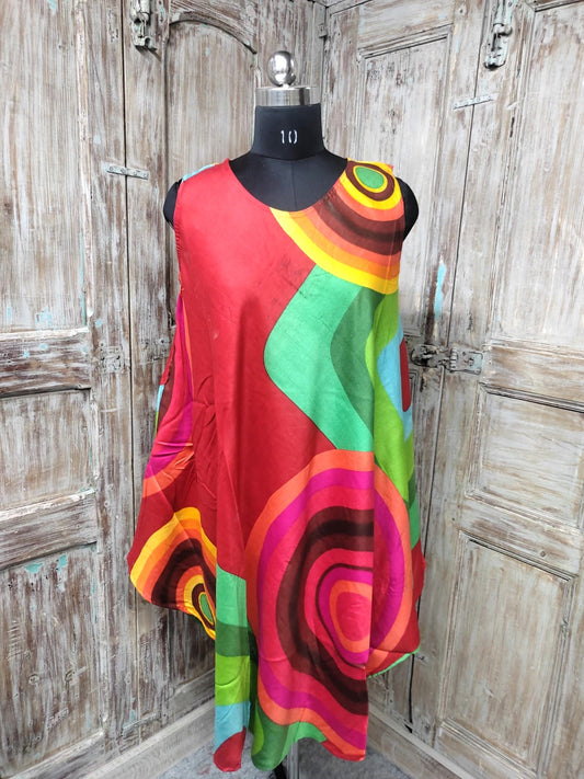 Red Printed Circle Design Rayon Sundress