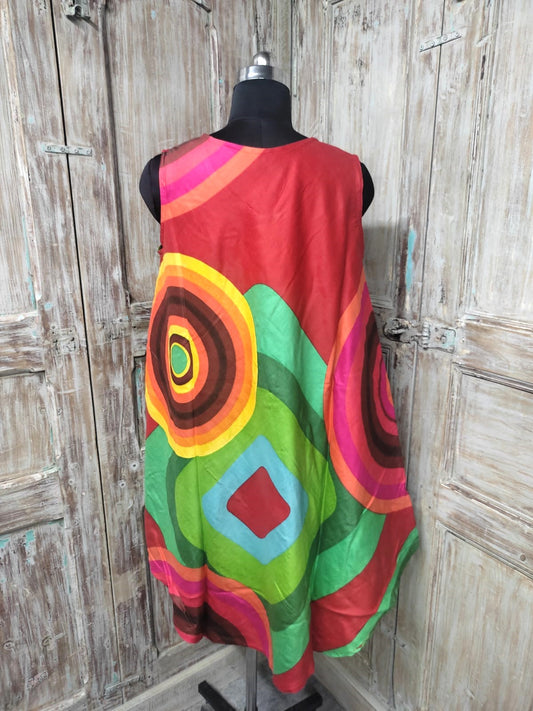 Red Printed Circle Design Rayon Sundress