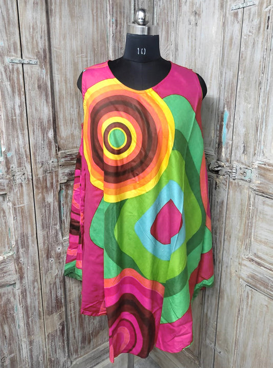 Pink Printed Circle Design Rayon Sundress