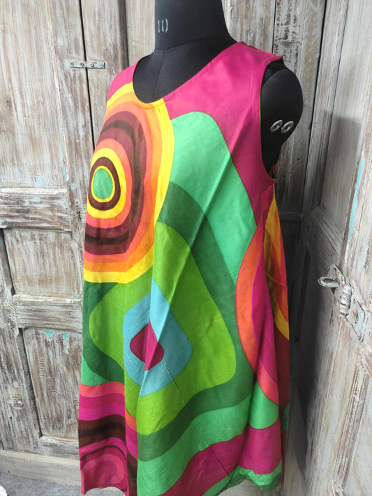 Pink Printed Circle Design Rayon Sundress