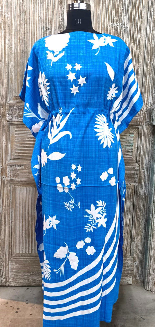 Blue Floral Striped Kaftan – Elegant Flowing Wear