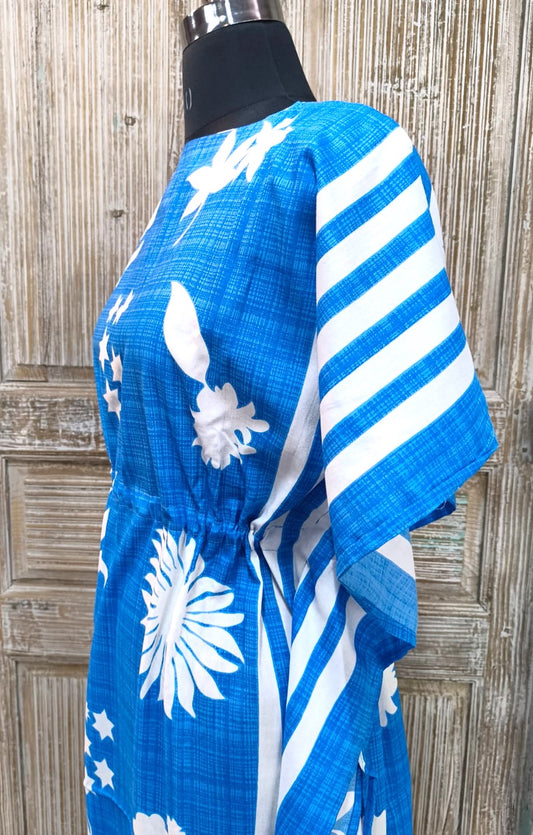 Blue Floral Striped Kaftan – Elegant Flowing Wear