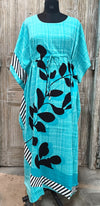 Light Aqua leaf Striped Kaftan – Elegant Flowing Wear