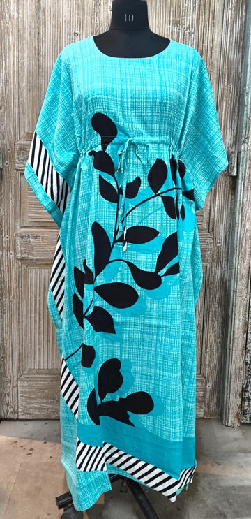 Aqua leaf Striped Kaftan – Elegant Flowing Wear