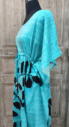 Light Aqua leaf Striped Kaftan – Elegant Flowing Wear
