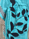 Light Aqua leaf Striped Kaftan – Elegant Flowing Wear