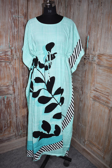Light Aqua leaf Striped Kaftan – Elegant Flowing Wear