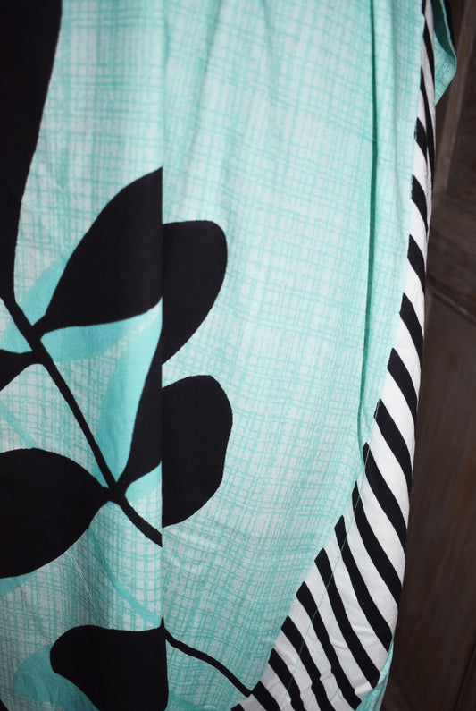 Light Aqua leaf Striped Kaftan – Elegant Flowing Wear