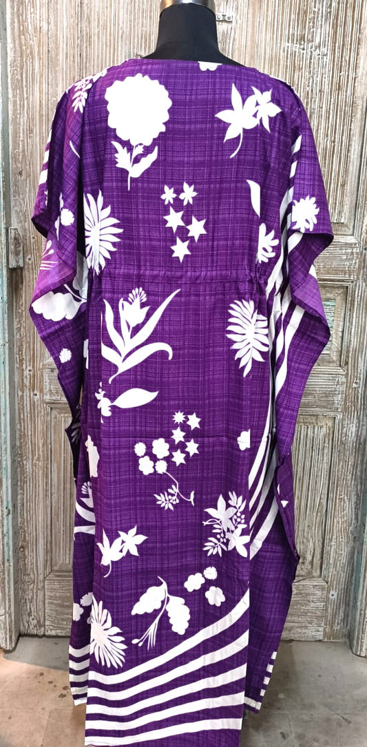 Purple Floral Striped Kaftan – Elegant Flowing Wear