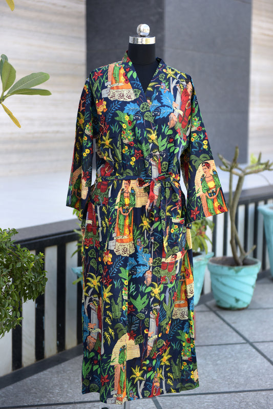 Vibrant Sanganeri Block Print Cotton Bathrobe