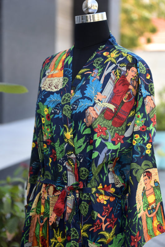 Vibrant Sanganeri Block Print Cotton Bathrobe