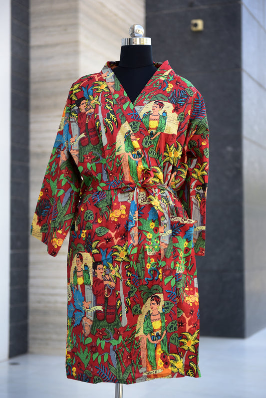 Handcrafted Sanganeri Botanical Cotton Bathrobe