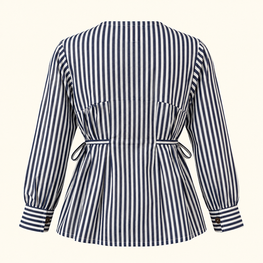 Indigo Gathered Stripe Shirt