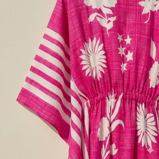 Pink Floral Striped Kaftan – Elegant Flowing Wear