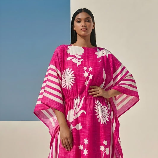 Pink Floral Striped Kaftan – Elegant Flowing Wear