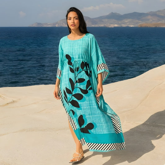 Aqua leaf Striped Kaftan – Elegant Flowing Wear