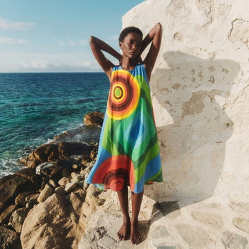 Blue Printed Circle Design Rayon Sundress