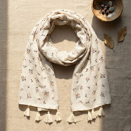 White and Pink Printed scarf