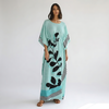 Light Aqua leaf Striped Kaftan – Elegant Flowing Wear
