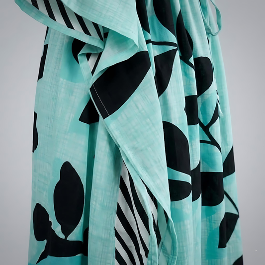 Light Aqua leaf Striped Kaftan – Elegant Flowing Wear