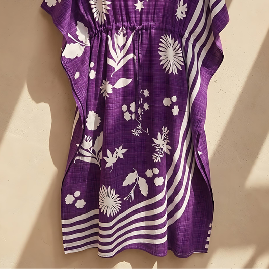 Purple Floral Striped Kaftan – Elegant Flowing Wear