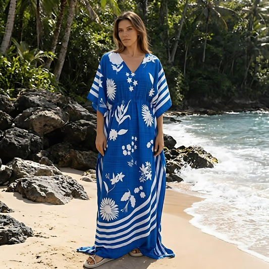 Blue Floral Striped Kaftan – Elegant Flowing Wear