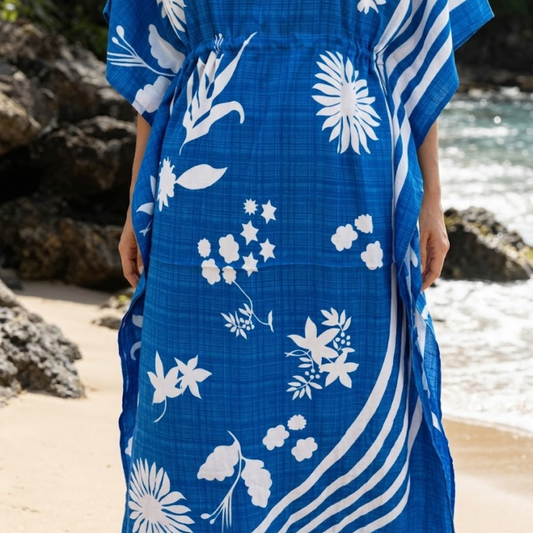 Blue Floral Striped Kaftan – Elegant Flowing Wear
