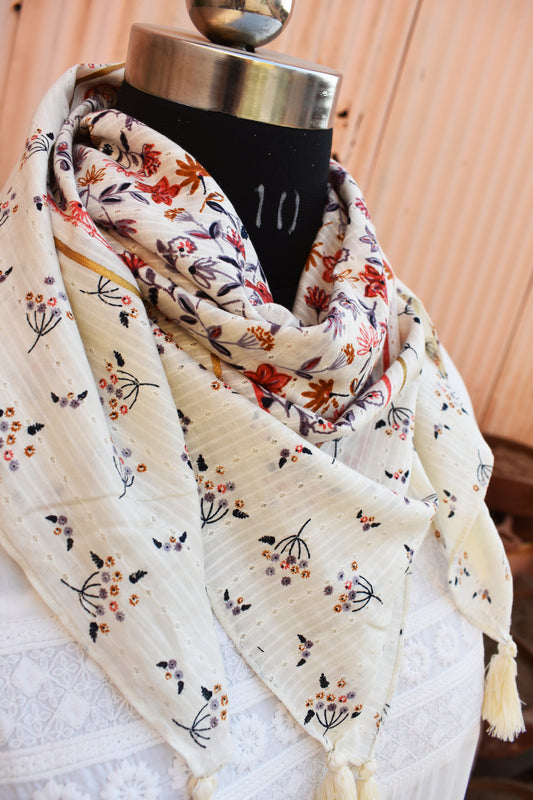 White and Pink Printed scarf