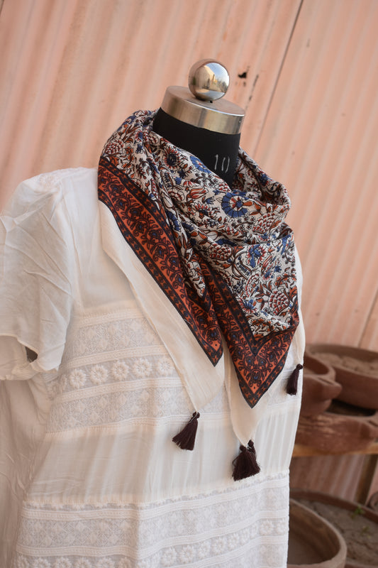 Brown & Blue Paisley Printed Scarf