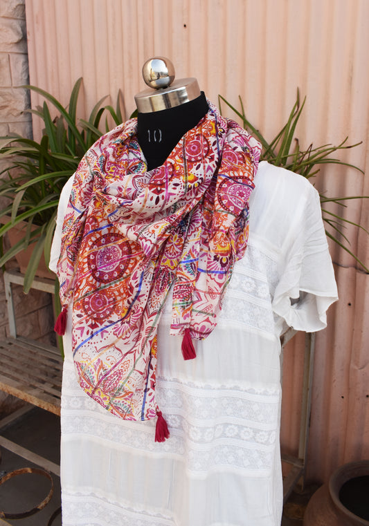 Pink Kaleidoscope Printed Scarf for Women
