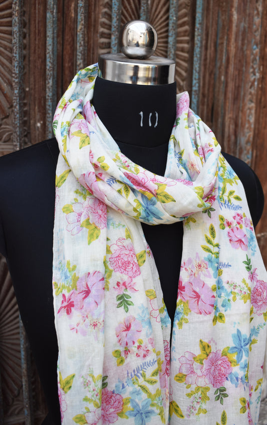White Flora Printed Scarf